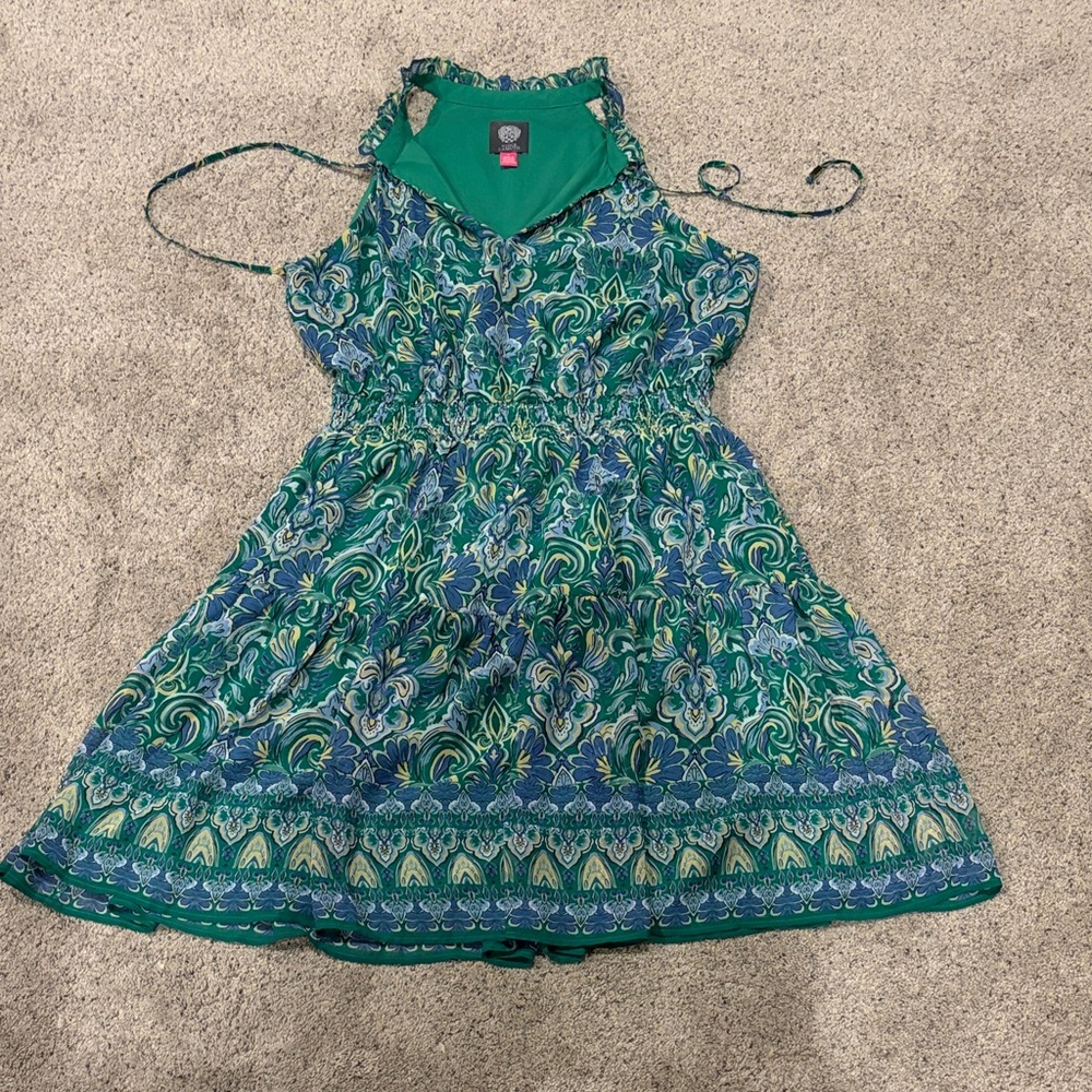Vince Camuto Green & Blue Printed Halter Sundress
